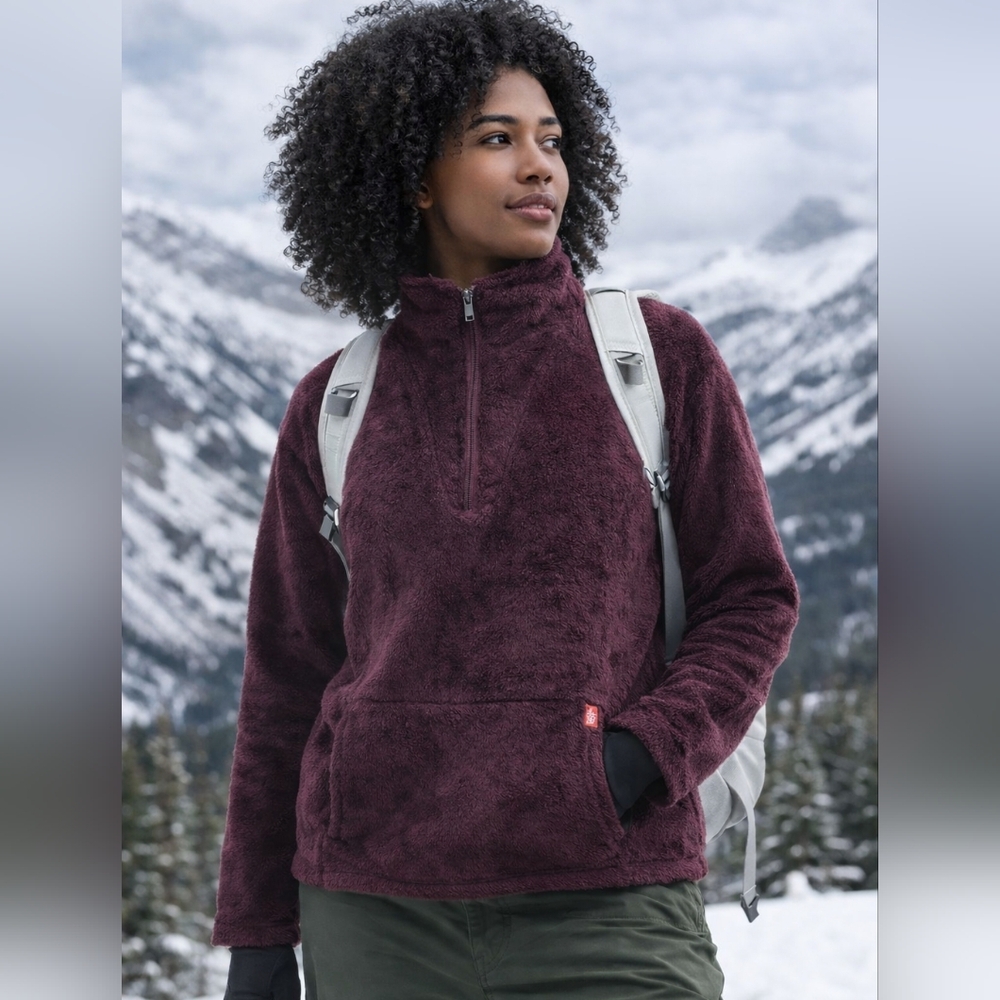 The North Face High Loft Fleece Quarter Zip Pullover Medium‎ Like New, Purple - Picture 2 of 6